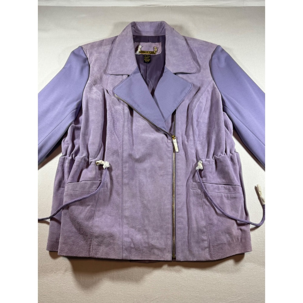 Iman Global Chic Purple Genuine Leather Suede Moto Jacket Drawstring Waist 1X